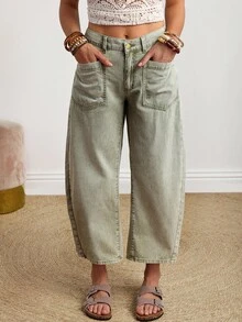 EMERY ROSE Women's Casual Boho Loose Distressed Wide-Leg Jeans Vacation Sage Green Summer,New Autumn Arrivals Brunch Vacation - Army Green - View 9