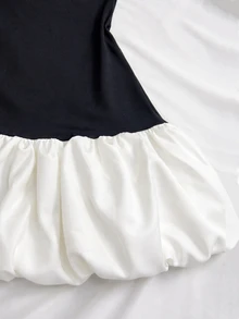 valorelle valorelle 女款配色拼接泡泡下擺針織抹胸洋裝，附腰部收腰設計，優雅性感雞尾酒裙，適合婚禮派對、夜晚外出活動，黑白配色夏季款 - 黑與白 - 查看 6