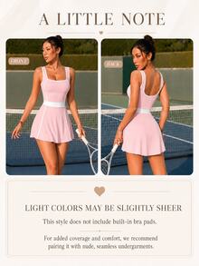 CourtClass CourtClass 1pc Pink Tennis Dress With Built-In Shorts, Side Pocket & Contrast Trim For Tennis Summer Women - Baby Pink - View 4