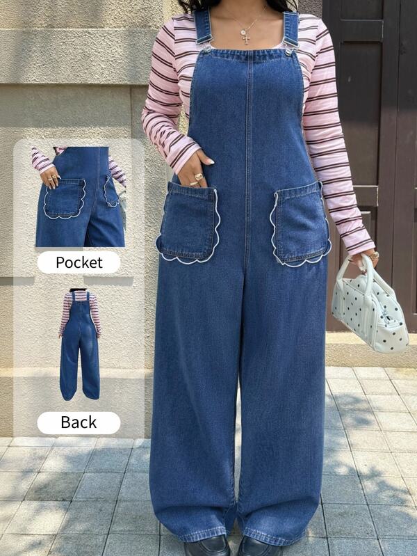 Rivivi Overoles de mezclilla casuales de moda para mujer talla grande