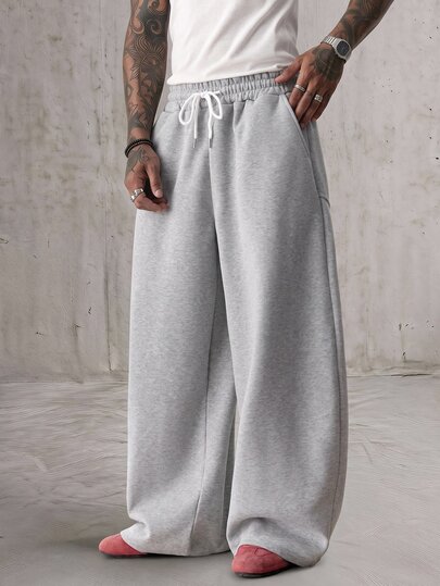 AXEPEAK Men Plus Size Casual Loose Sweatpants, Grey Solid Elastic Waist Pants, Summer, Vacation, Father's Day Gifts, Football