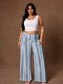 Rustia Celana Panjang Ukuran Plus Musim Semi/Gugur Berdesain Niche Fashion Bergaris Serbaguna untuk Komuter, Celana Panjang Formal Musim Gugur, Liburan, Kotak-kotak Biru, Kasual, Boho - MultiWarna - View 5