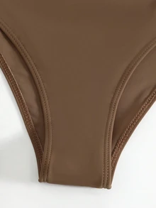Bonvoyette Summer Beach Plain Halter Triangle Bikini Set With Cover Up - Coffee Brown - View 7