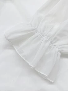 SHEIN CURVE+ 大尺碼女款短版透視寬鬆燈籠袖純色網紗開襟衫，白色婚禮正式款 - 白色 - 查看 5
