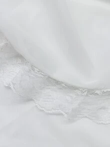 SHEIN CURVE+ 大尺碼女款短版透視寬鬆燈籠袖純色網紗開襟衫，白色婚禮正式款 - 白色 - 查看 3