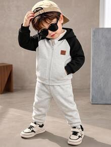 SHEIN 2pcs/Set Baby Boy Autumn/Winter Cute Colorblock Knit Cartoon Pattern Hooded Sweatshirt & Long Pants Set, Infant Sweatshirt Set - Multicolor - View 2
