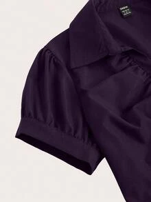 Elamini V-Neck Ruched Bust Women's Fitted Short Sleeve Blouse (Consider Sizing Up If Bust Is Large), Fashionable & Versatile For Office Wear - Purple - View 4