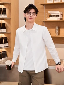 SHEIN 青少年男生校服休闲修身衬衫，适合各种活动和毕业典礼穿着 - 白色 - 查看 5