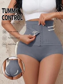 Coutiva Women's Solid Color Waist Front Button Design Shaping Triangle Panties - Dark Grey - View 1