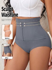 Coutiva Women's Solid Color Waist Front Button Design Shaping Triangle Panties - Dark Grey - View 3