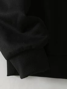 SHEIN 青少年女孩黑色連帽衛衣 粉色蝴蝶結緞帶刺繡撞色抓絨內裡套頭上衣 校園休閒上衣 - 黑色 - 查看 6