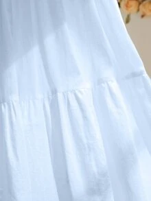 Modelyn Women's Mid-Length Elastic Waist Eyelet Embroidery Fall Skirt, Spring/ - Baby Blue - View 7