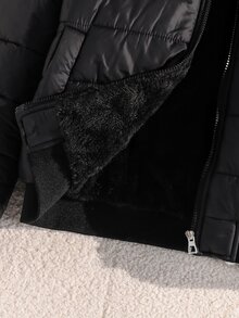 SHEIN 少女女童冬季外套 鋪棉連帽夾克 毛邊飾色塊設計 - 黑色 - 查看 7