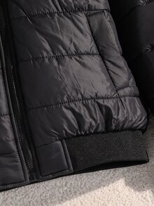 SHEIN 少女女童冬季外套 鋪棉連帽夾克 毛邊飾色塊設計 - 黑色 - 查看 5