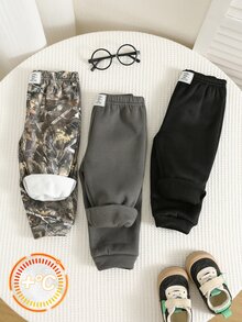 SHEIN 男嬰裝飾編織標籤鬆緊腰長褲 3 件套，百搭舒適 - 彩色 - 查看 8