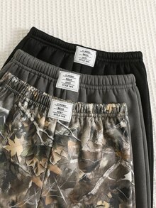 SHEIN 男嬰裝飾編織標籤鬆緊腰長褲 3 件套，百搭舒適 - 彩色 - 查看 5