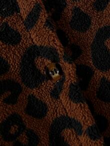 SHEIN TweenGirls 豹紋厚實毛絨連帽外套 秋冬休閒毛絨連帽外套 5-15°C 穿著，抓絨，長袖 - 棕色 - 查看 8