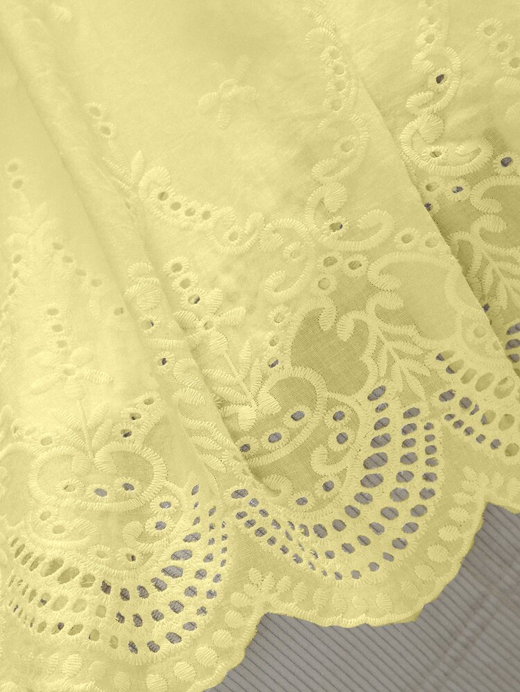 Modelyn Spring Summer Women's Yellow High Waist Midi Skirt, Hollow Out Embroidery Lace Hem A-Line Skirt,  Sweet Elegant Casual Vacation Versatile Skirt - Light Yellow - View 7