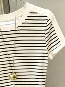 SHEIN Franclia Women's Summer Beach Casual Loose Fit Round Neck Short Sleeve Graphic T-Shirt - Black - View 3