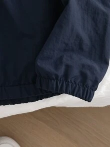 SHEIN Tween Girl) Vacation Casual Versatile Double-Layer Hooded Zip-Up Loose Jacket, Hood Lining With Colorblock Design, Very Elegant When Worn - Blue - View 4