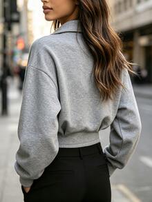 Trelyra Casual Fashion Asymmetric Collar Women's Sweatshirt - Grey - View 2