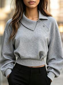 Trelyra Casual Fashion Asymmetric Collar Women's Sweatshirt - Grey - View 1