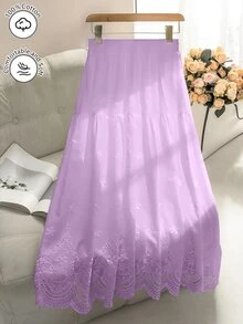 Seusyu 女款彈性腰圍鏤空刺繡裙，春/夏 - 淡紫色 - 查看 10