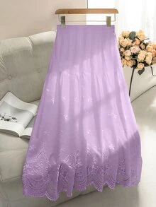Seusyu 女款彈性腰圍鏤空刺繡裙，春/夏 - 淡紫色 - 查看 9