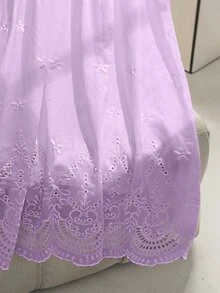Seusyu 女款彈性腰圍鏤空刺繡裙，春/夏 - 淡紫色 - 查看 5