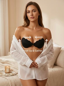 SHEIN Cloud Shape Sticky Bra, Invisible Strapless Push Up Seamless Self-Adhesive Bra Ultra Lightweight For Women Deep V Backless Dress Summer Wedding Party - Multicolor - View 3