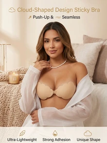 SHEIN Cloud Shape Sticky Bra, Invisible Strapless Push Up Seamless Self-Adhesive Bra Ultra Lightweight For Women Deep V Backless Dress Summer Wedding Party - Multicolor - View 1