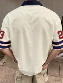 Aesthetic Post Unisex Boxy Fit Shirt, "California Athlete" Letter Print, Number 23, Short Sleeve, Button Down, Casual Sports Style, For Men And Women - Multicolor - View 4