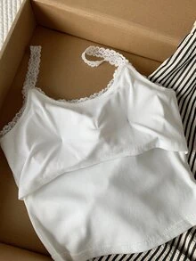 Comfortcana 女款休閒學院風可愛蕾絲飾邊細肩帶背心與黑白條紋長褲兩件套，返校季日常居家睡衣休閒夏裝 - 黑與白 - 查看 6