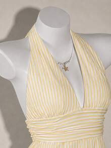 SHEIN ICON Halter Neck Deep V-Neck Cinched Waist A-Line Backless Old Money Style Tank Top - Multicolor - View 4