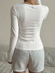 CovetEZ 95%棉女款休閒修身長袖T恤，女款秋冬服飾 - 彩色 - 查看 2