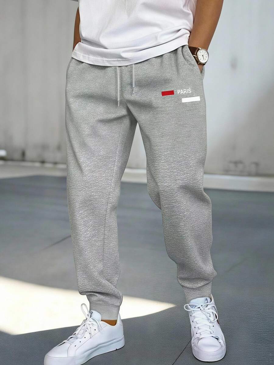 SHEIN 1pc Boys' Casual Baggy Minimalist Partial Letter Print Jogger Pants, Suitable For Commuting, School, Sports Wear, Autumn/Winter White