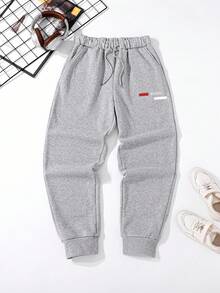 SHEIN 1pc Boys' Casual Baggy Minimalist Partial Letter Print Jogger Pants, Suitable For Commuting, School, Sports Wear, Autumn/Winter White - Grey - View 9