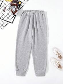 SHEIN 1pc Boys' Casual Baggy Minimalist Partial Letter Print Jogger Pants, Suitable For Commuting, School, Sports Wear, Autumn/Winter White - Grey - View 3