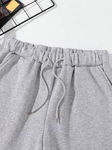 SHEIN 1pc Boys' Casual Baggy Minimalist Partial Letter Print Jogger Pants, Suitable For Commuting, School, Sports Wear, Autumn/Winter White - Grey - View 4