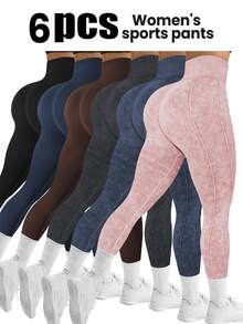 Velisys Velisys 6Pcs Sport Women's High Waist Ribbed Seamless Leggings,Tummy Control Lifting Yoga Pants,Slim Fit Compression Athletic Gym Workout Tights - Multicolor - View 2