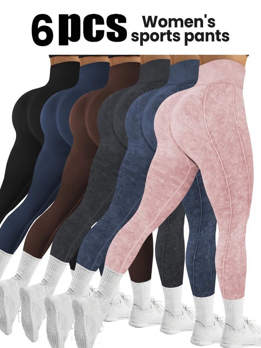 Velisys Velisys 6Pcs Sport Women's High Waist Ribbed Seamless Leggings,Tummy Control Lifting Yoga Pants,Slim Fit Compression Athletic Gym Workout Tights