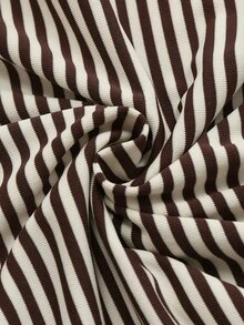 SHEIN Gaun Hamil Kasual Bergaris untuk Sehari-hari di Musim Gugur dengan Bahu Asimetris - Aprikot - View 6