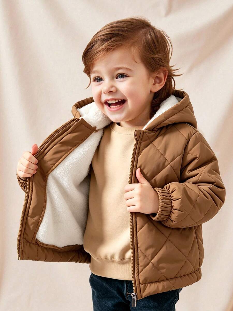SHEIN Playful Pals 男婴休闲连帽羊毛夹克，冬季