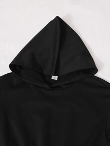 SHEIN كنزة رياضية سوداء بقلنسوة وأكمام طويلة وخصر عالي للفتيات المراهقات، أسلوب هالوين وخريف، ملابس خريفية - الأسود - مشاهدة 5