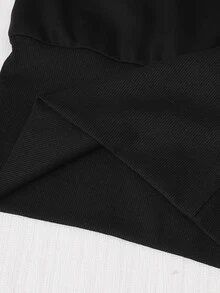 SHEIN كنزة رياضية سوداء بقلنسوة وأكمام طويلة وخصر عالي للفتيات المراهقات، أسلوب هالوين وخريف، ملابس خريفية - الأسود - مشاهدة 8