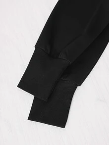 SHEIN كنزة رياضية سوداء بقلنسوة وأكمام طويلة وخصر عالي للفتيات المراهقات، أسلوب هالوين وخريف، ملابس خريفية - الأسود - مشاهدة 6