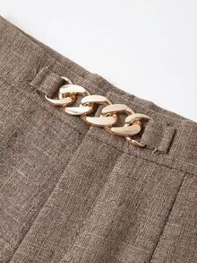 SHEIN Clasi 女款金屬鈕扣長袖西裝外套與寬鬆長褲兩件套 - 鏽棕色 - 查看 11