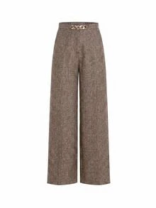 SHEIN Clasi 女款金屬鈕扣長袖西裝外套與寬鬆長褲兩件套 - 鏽棕色 - 查看 8