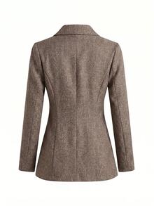 SHEIN Clasi 女款金屬鈕扣長袖西裝外套與寬鬆長褲兩件套 - 鏽棕色 - 查看 7