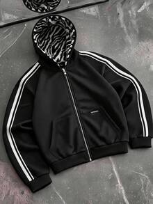 AXEPEAK Men's Colorblock Striped Hoodie - Black - View 6